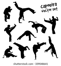 Isolated silhouettes capoeira fighting. Vector set for design 