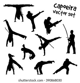 Isolated silhouettes capoeira fighting. Vector set for design on white background.