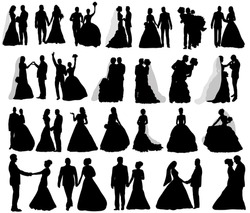  Isolated Silhouettes Collection Wedding Groom And Bride