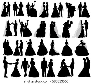  isolated silhouettes collection wedding groom and bride