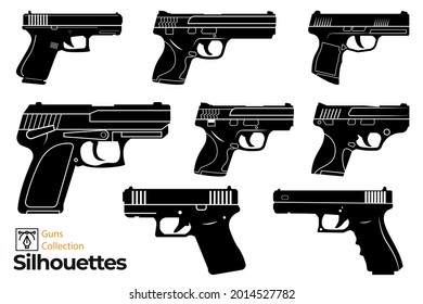 Isolated silhouettes of firearms. Isolated guns.