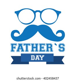 Isolated silhouettes of glasses and a mustache on a white background with text for father's day celebrations