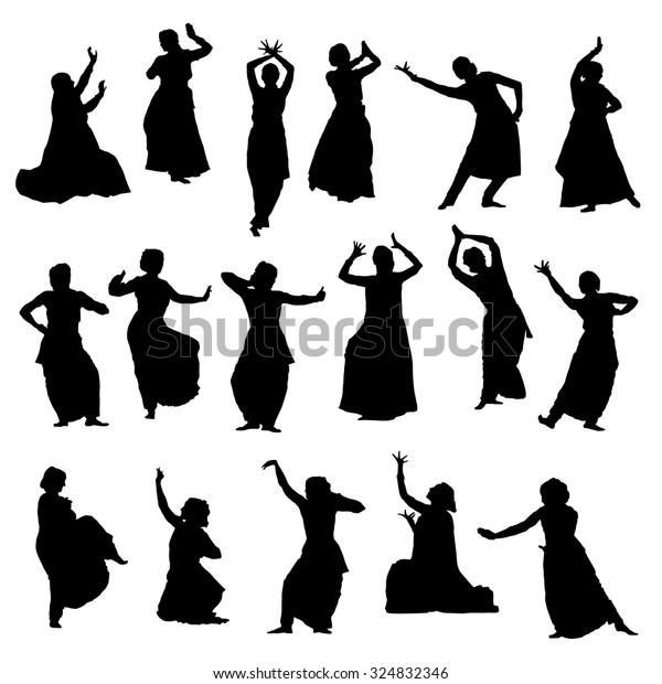 Isolated Silhouettes Indian Dancers Vector Set Stock Vector (Royalty ...