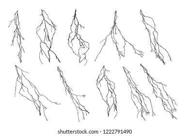 Isolated silhouettes of lightning flash on white background #2