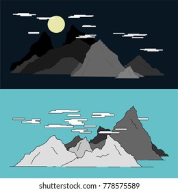 Isolated silhouettes of mounting range on blue background. Vector illustration.