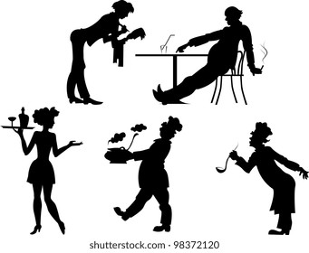 Isolated silhouettes of people the restaurant business on a transparent background