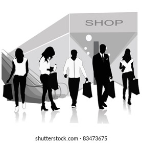 Isolated silhouettes of people shopping.Vector illustration