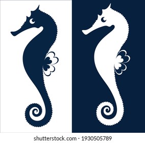 Isolated silhouettes of sea horses