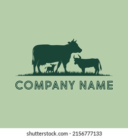 Isolated silhouettes of three different Cow, Bull, Lamb Template of isolated silhouettes for logo company or design.