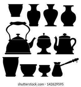 Isolated Silhouettes of Vases and Pottery, Vector Version