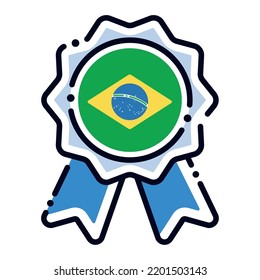 Icono de la medalla de seda aislada con la bandera de Brasil Vector