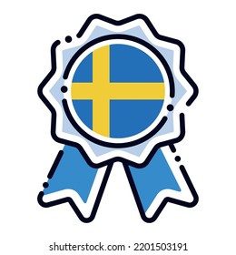 Icono de la medalla de seda aislada con la bandera de Suecia Vector