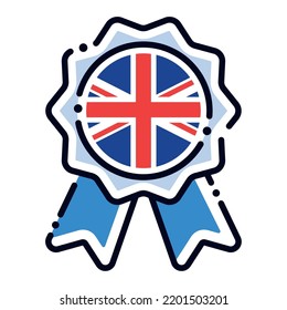 Icono aislado de la medalla de seda con la bandera del Vector de los Reinos Unidos