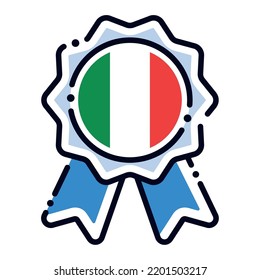 Icono de la medalla de seda aislada con la bandera de Italia Vector