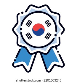 Isolated silk medal icon with the flag of South Korea Vector