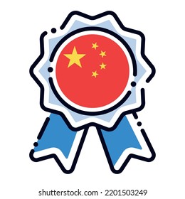 Isolated silk medal icon with the flag of China Vector