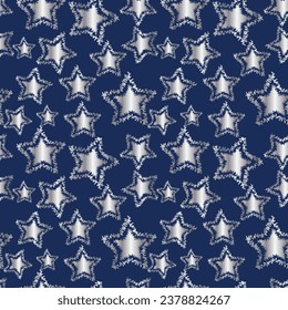 Gradiente plateado aislado estrellas vectorial azul fondo patrón de fiesta plantilla de cumpleaños tarjetas de celebración de boda diseño de banner Flauta estrellas espejo gradiente de lujo concepto de celebración de fiesta Cuta