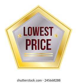An isolated silver label with golden borders and text for sales purposes