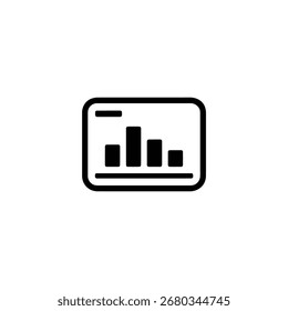 Eine einzelne, einfache, schwarze Linie zeigt ein Balkendiagramm innerhalb eines abgerundeten Rechtecks, das Datenanalyse, Analyse und Finanzstatistiken auf weißem Hintergrund darstellt.