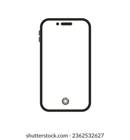 Isolated simple black outline illustration of phone, smartphone, cellphone, cellular telephone icon symbol with copy spare empty touch screen and fingerprint 