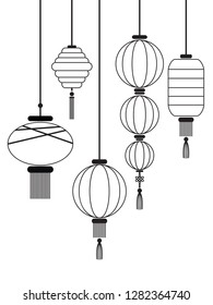 isolated simple black stroke line of chinese or japanese lantern for celebrating, background, wallpaper, banner, label, cover etc. vector design.