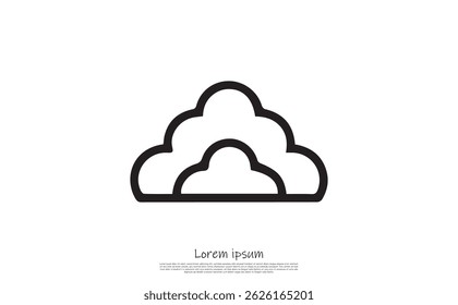 Isolated simple cloud icon for weather forecast or cloud computing. Outlined shape against a transparent backdrop. Minimalistic and clean.