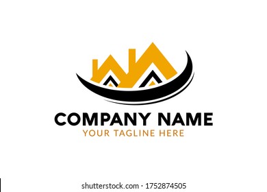 Isolated simple Construction Logo Template in black and gold color for your company, real estate, building company, construction working, and many more