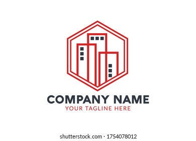Isolated simple Construction Logo Template in black and red color for your company, real estate, building company, construction working, and many more
