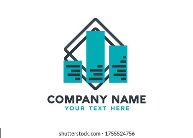 Isolated simple Construction Logo Template in blue and gray color for your company, real estate, building company, construction working, and many more