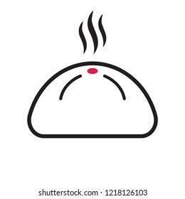 Isolated Simple flat design Steamed Buns or Baozi with smoke icon on white background  with small copy space in the bottom.