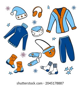 Isolated simple hand drawn new year elements for creating textile designs, postcards, calendars, photo frames. Vector illustration.
