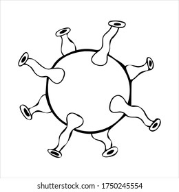 Isolated simple hand drawn vector illustration Virus, black and white drawing