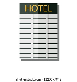 Isolated Simple hotel icon on white background with small copy space in the bottom and shadow.