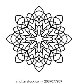 Isolated simple mandala in vector. Round pattern in white and black colors. Decorative element for coloring books, pillow, textile