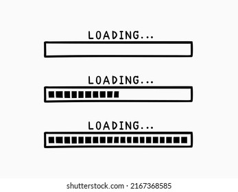 isolated simple minimal loading bar in childish hand drawing doodle lines for icons, symbols, buttons, navigation, direction, website images etc. vector design.