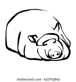 Isolated Simple Pig. Black outline. White background