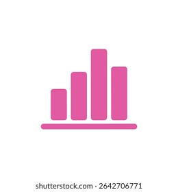 Isolated simple pink bar graph symbol with rounded corners on a white background depicting business growth and data analysis. Vector element is ideal for presentations.