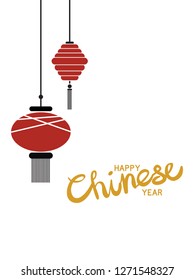 isolated simple red chinese lantern with happy new year calligraphic element for background, wallpaper, texture, banner, label, cover, card etc. vector design.