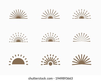 isolated simple retro monochrome sunray, sunshine, beam lines, sunburst, rays in a half elements for background, pattern, banner, label, texture etc. vector design. 