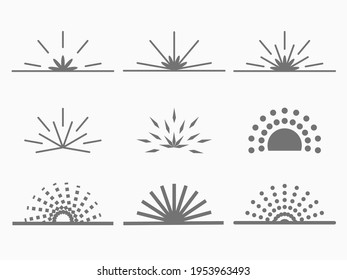 isolated simple retro monochrome sunray, sunshine, beam lines, sunburst, rays in a half elements for background, pattern, banner, label, texture etc. vector design. 