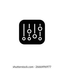 Forma quadrada isolada, simples e arredondada com cantos e linhas verticais brancas e círculos projetados sobre fundo transparente.