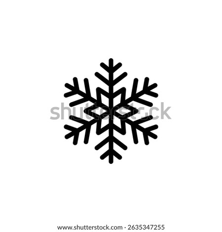 Isolated simple snowflake design with six sides, symmetrical branches, winter element on a clean transparent backdrop for easy layering and use.