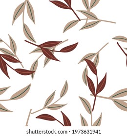 Isolated simple style seamless pattern with doodle nordic twig shapes. Random beige and brown branches. Perfect for fabric design, textile print, wrapping, cover. Vector illustration.