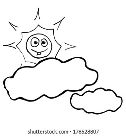 Isolated simple sun and clouds in outlines