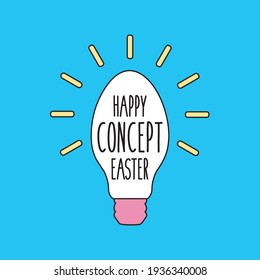 isolated simple vector concept white chocolate egg. light electric bulb art icon or idea creative symbol lamp. beautiful Happy Easter and holiday. text on flat design background cartoon greeting card