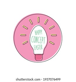 isolated simple vector concept white chocolate egg. light electric bulb art icon or idea creative symbol lamp. beautiful Happy Easter and holiday. text on flat design background cartoon greeting card