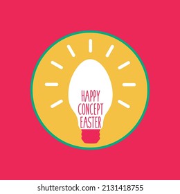 isolated simple vector concept white chocolate egg. light electric bulb art icon or idea creative symbol lamp. beautiful Happy Easter and holiday. text on flat design background cartoon greeting card