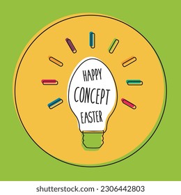 isolated simple vector concept white chocolate egg. light electric bulb art icon or idea creative symbol lamp. beautiful Happy Easter and holiday. text on flat design background cartoon greeting card