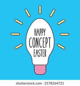 isolated simple vector concept white chocolate egg. light electric bulb art icon or idea creative symbol lamp. beautiful Happy Easter and holiday. text on flat design background cartoon greeting card