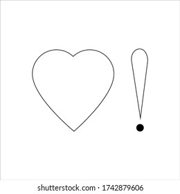 Isolated simple vector illustration Heart with exclamation mark in black and white